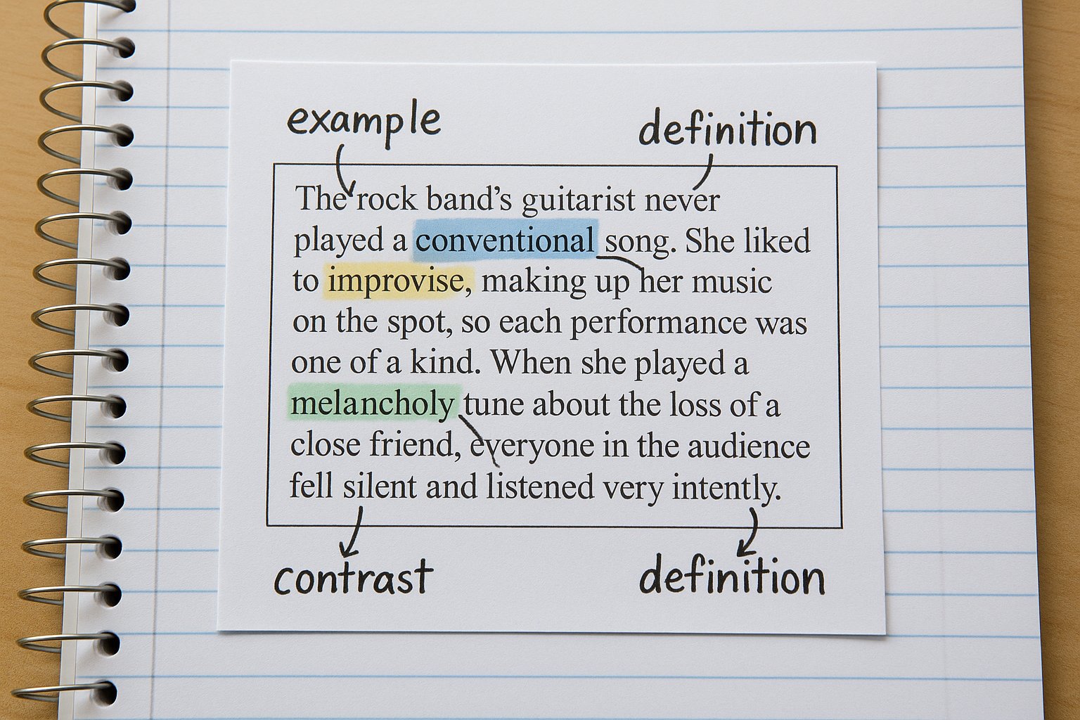 Notebook showing annotated context clues.