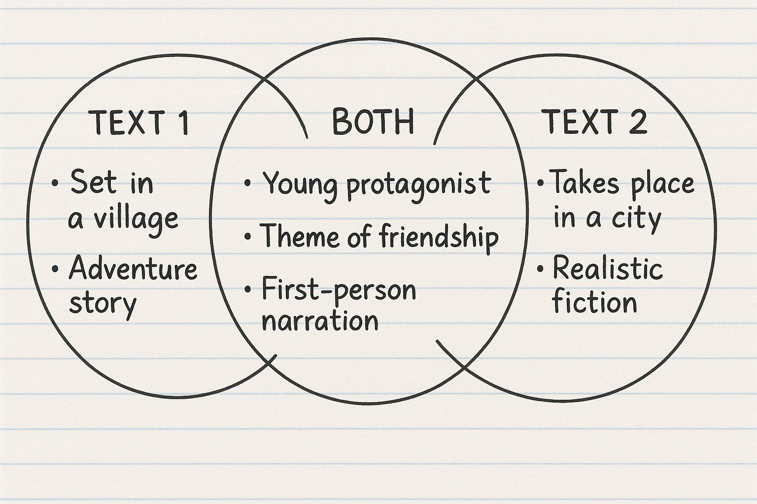 Comparison graphic organizer for two texts.
